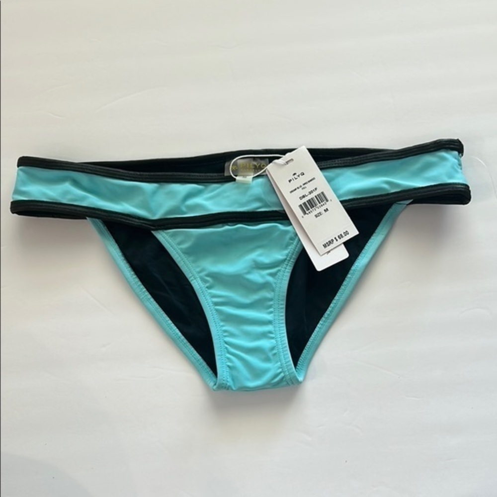 PILYQ dreamy blue banded bikini swim bottoms size medium NWT